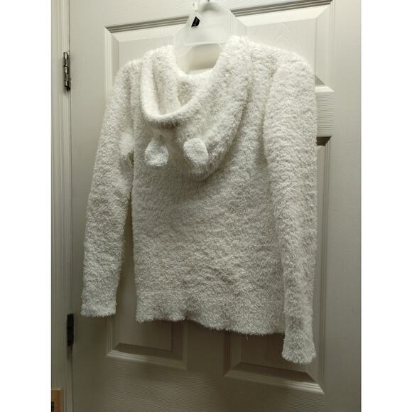 POL Anthropologie Size Medium White Fuzzy Fleece Zip-Up Teddy Bear Hoodie - Picture 6 of 7